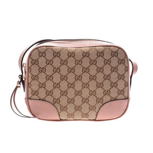 Gucci Bree Shoulder Bag Pink Beige GG Canvas Calf Leather